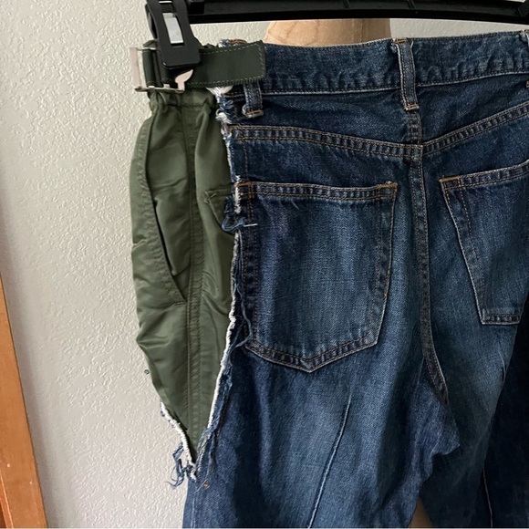 SACAI Japan sz 0  XS Deconstructed Blue DENIM JEANS Green Accent - Picture 8 of 14
